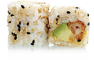 CR5 - California Roll Crevette Tempura, Avocat, Sauce épicée